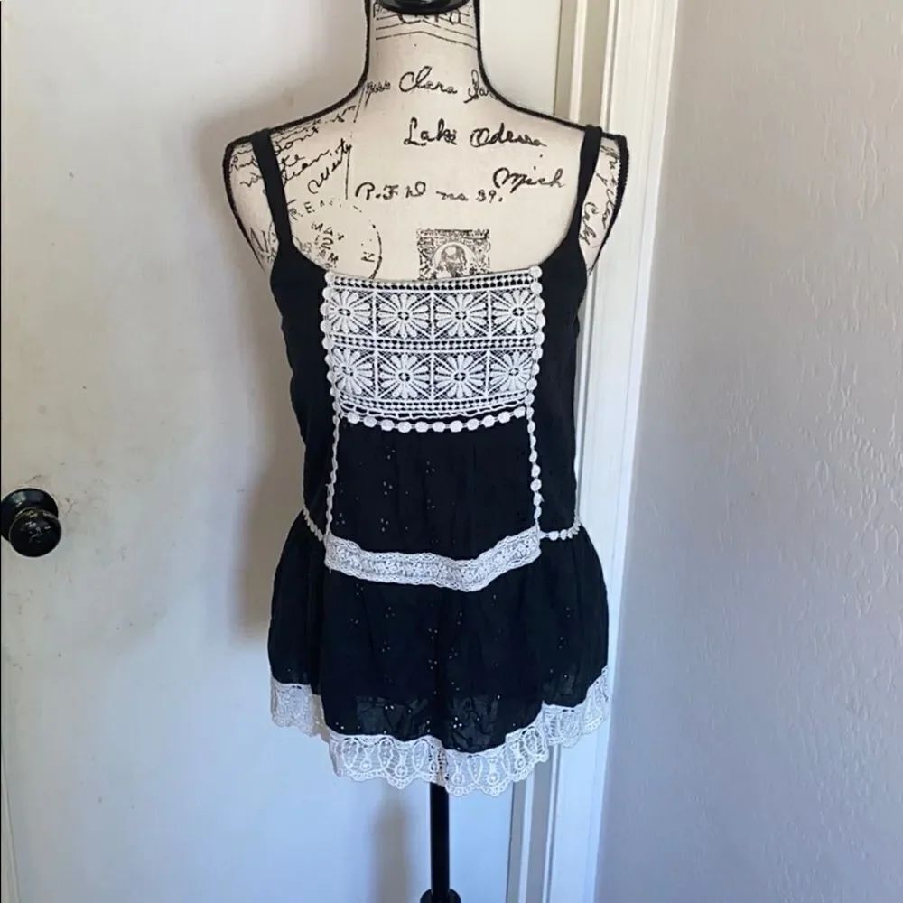 Hazel Black White Eyelet Detailed Top Boho Feminine Casual Festival Concert